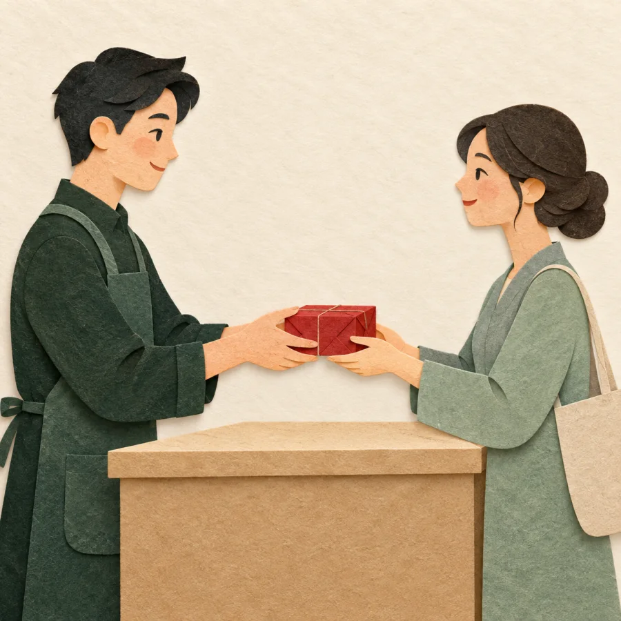 คนสองคนกำลังส่งต่อพัสดุให้กัน