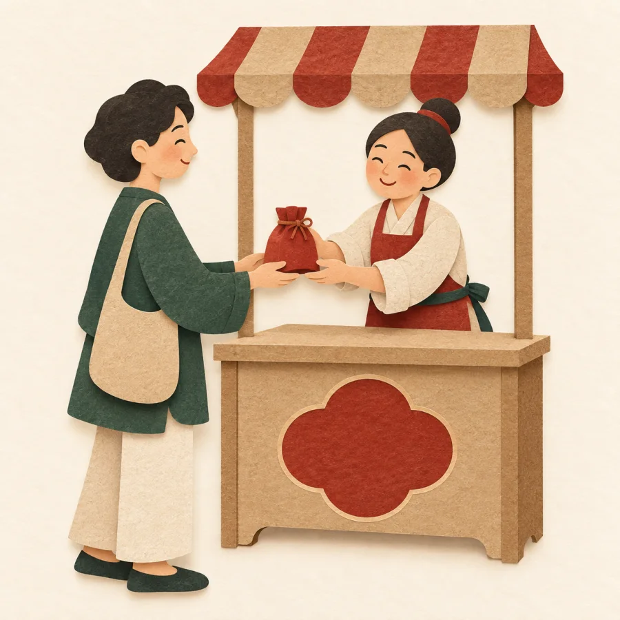 Um lojista atendendo um cliente