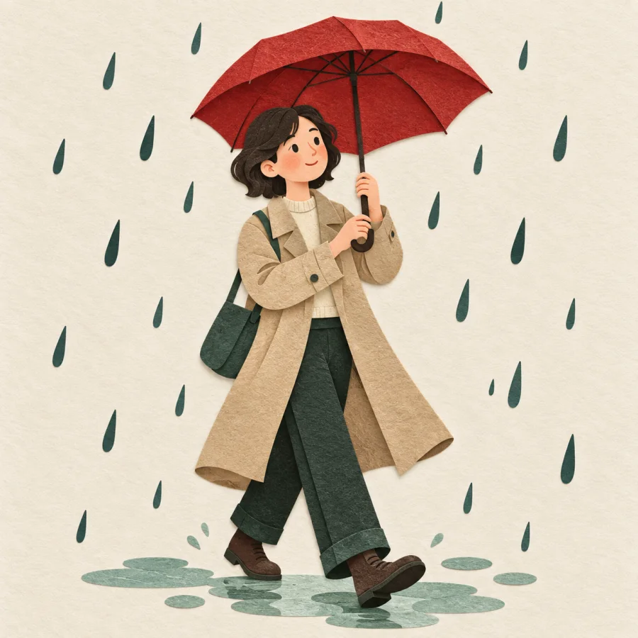 Eine reisende Person spannt einen Regenschirm auf