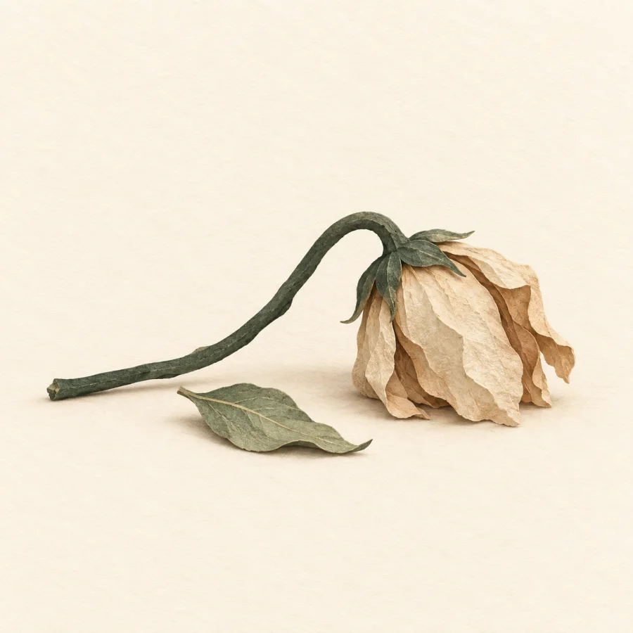 A wilted flower on the ground