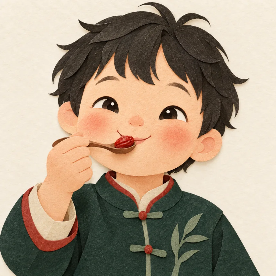เด็กกำลังชิมลูกไม้