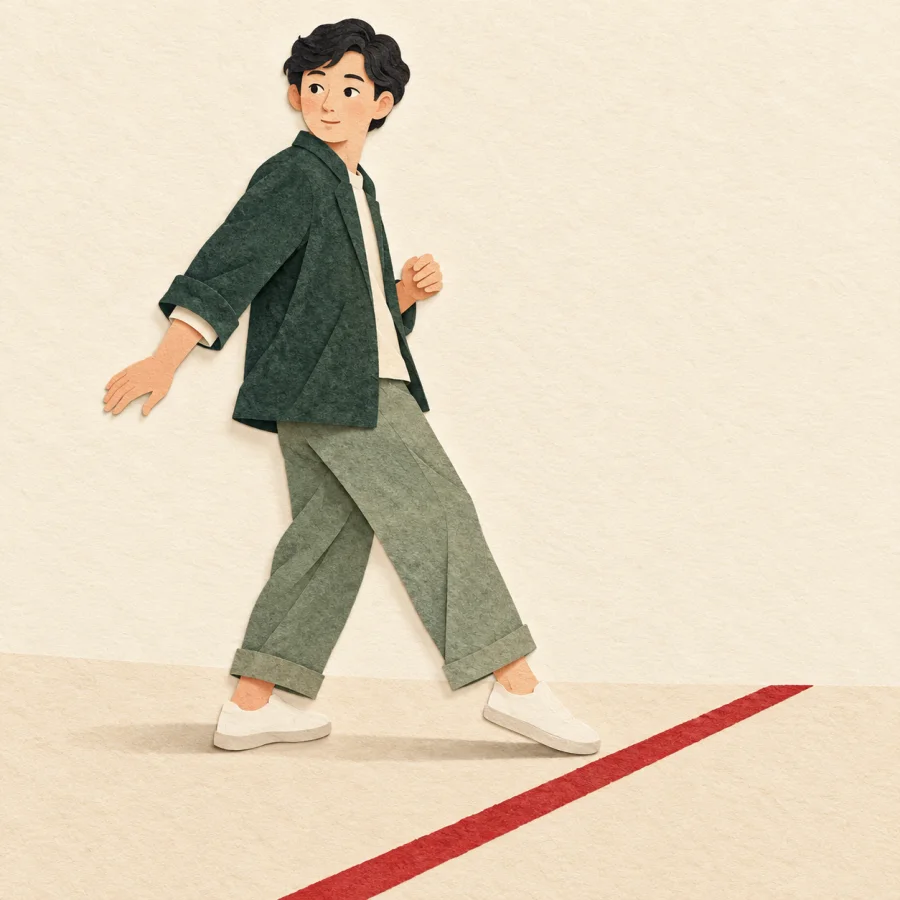 A person stepping backward