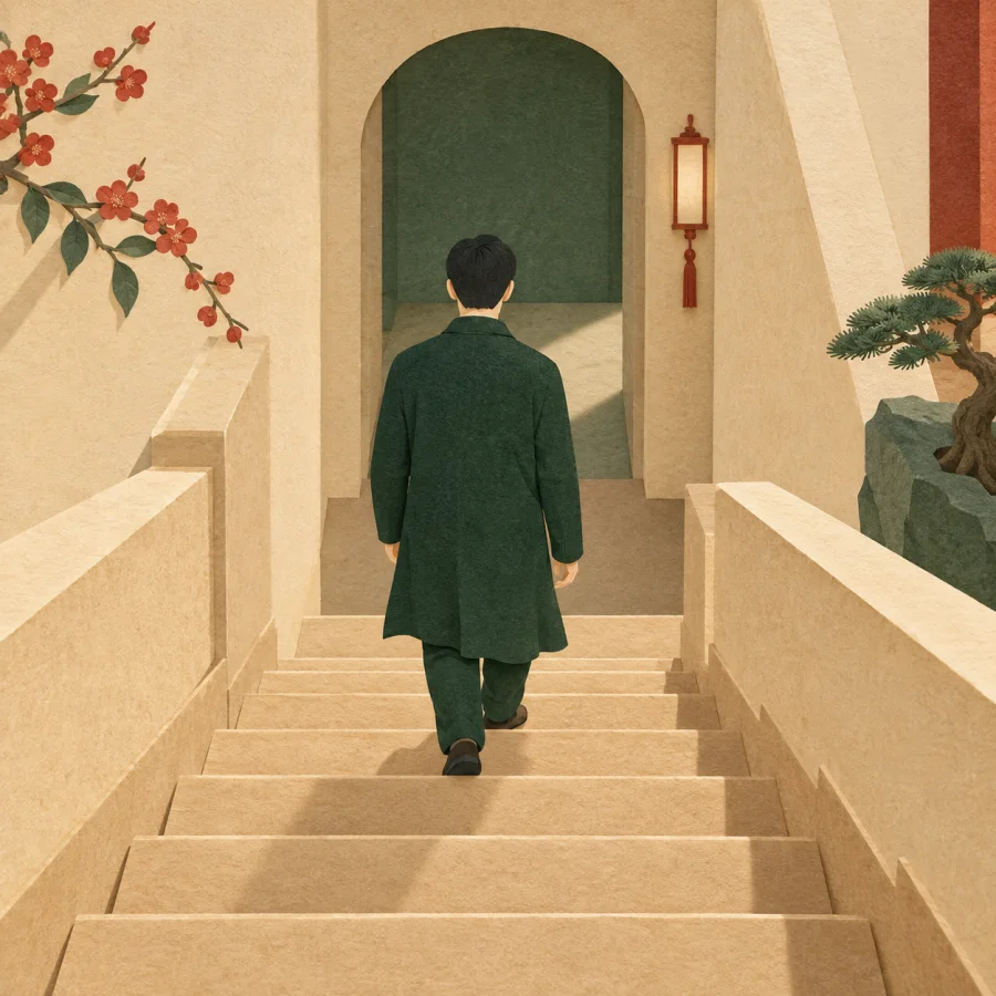 A person going down stairs