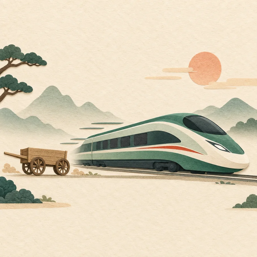 Un train devant une charrette