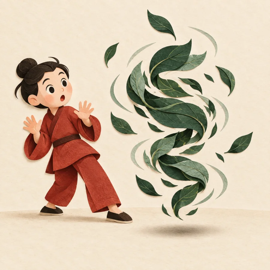A person watching spinning leaves