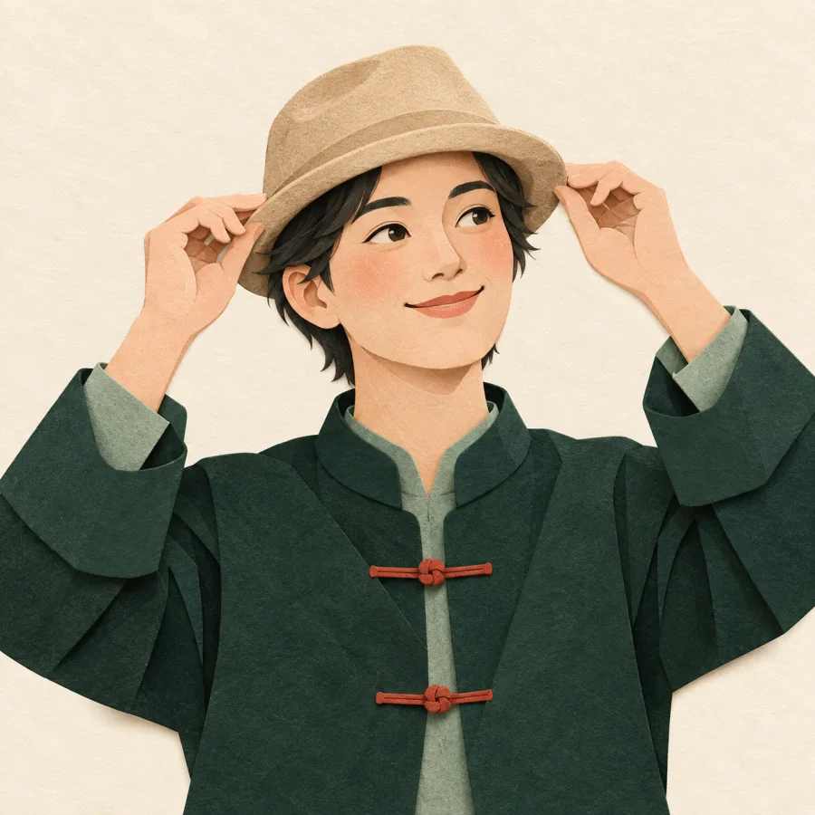 คนกำลังลองหมวก