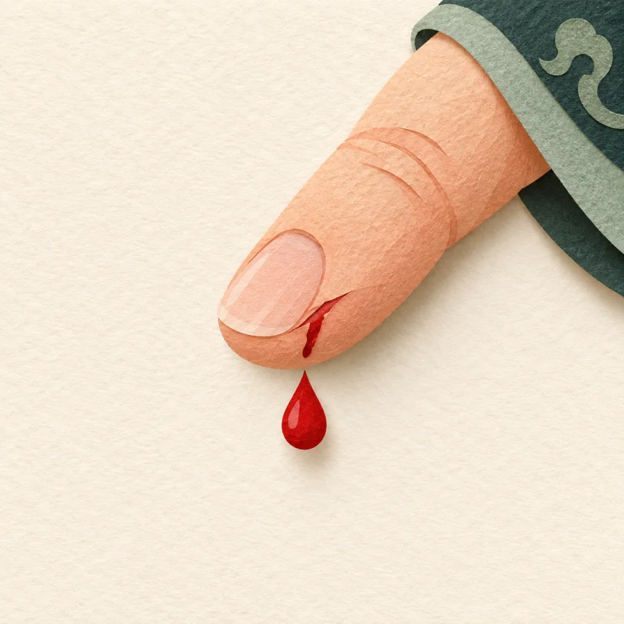 Eine Fingerspitze mit einem Blutstropfen