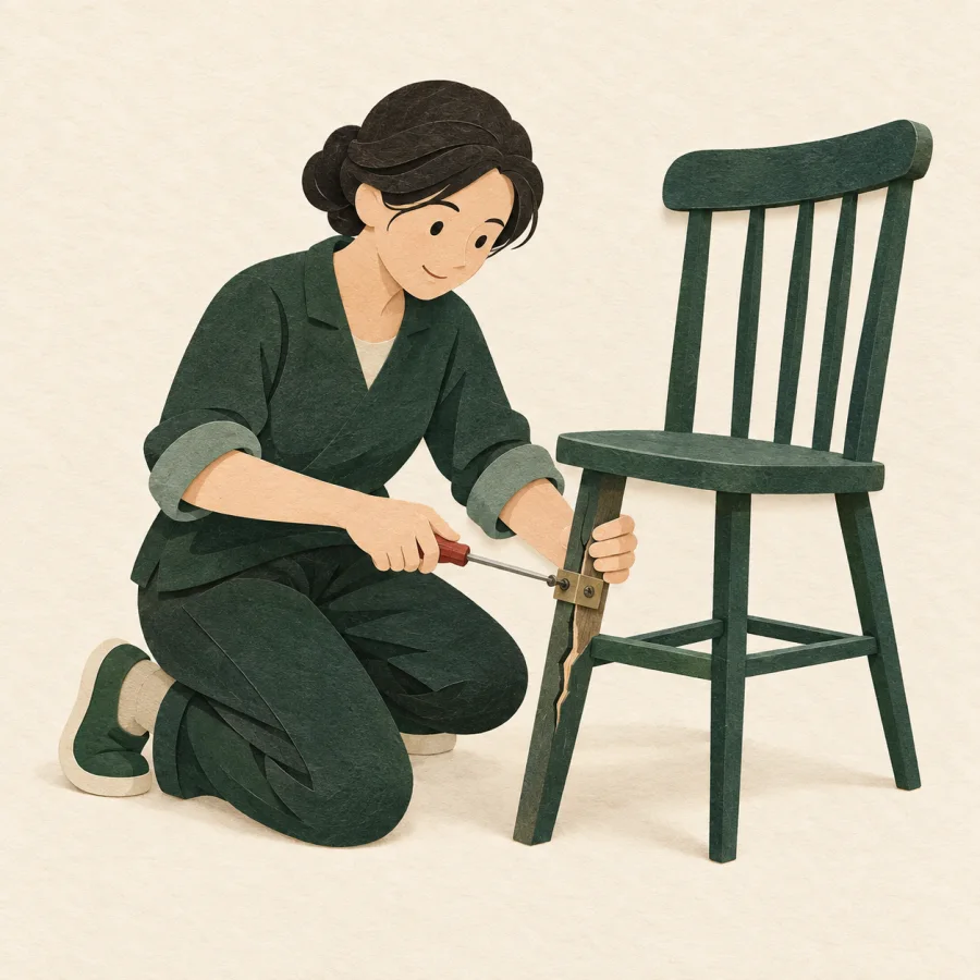 Une personne qui répare une chaise