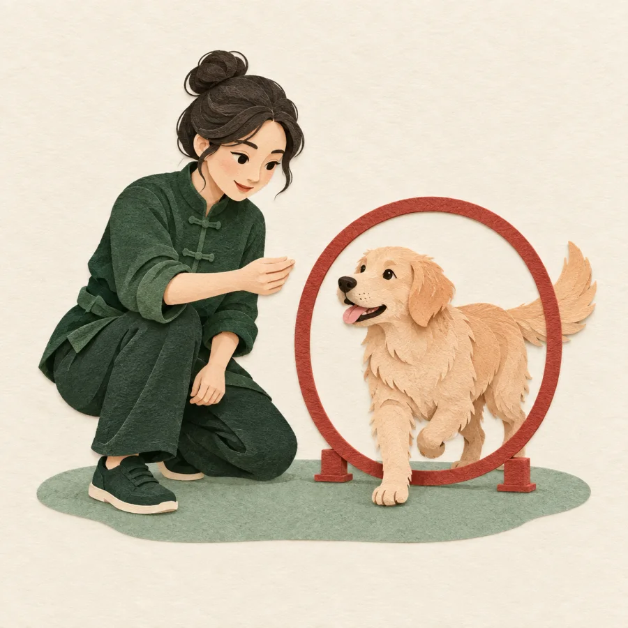 Una persona entrenando a un perro