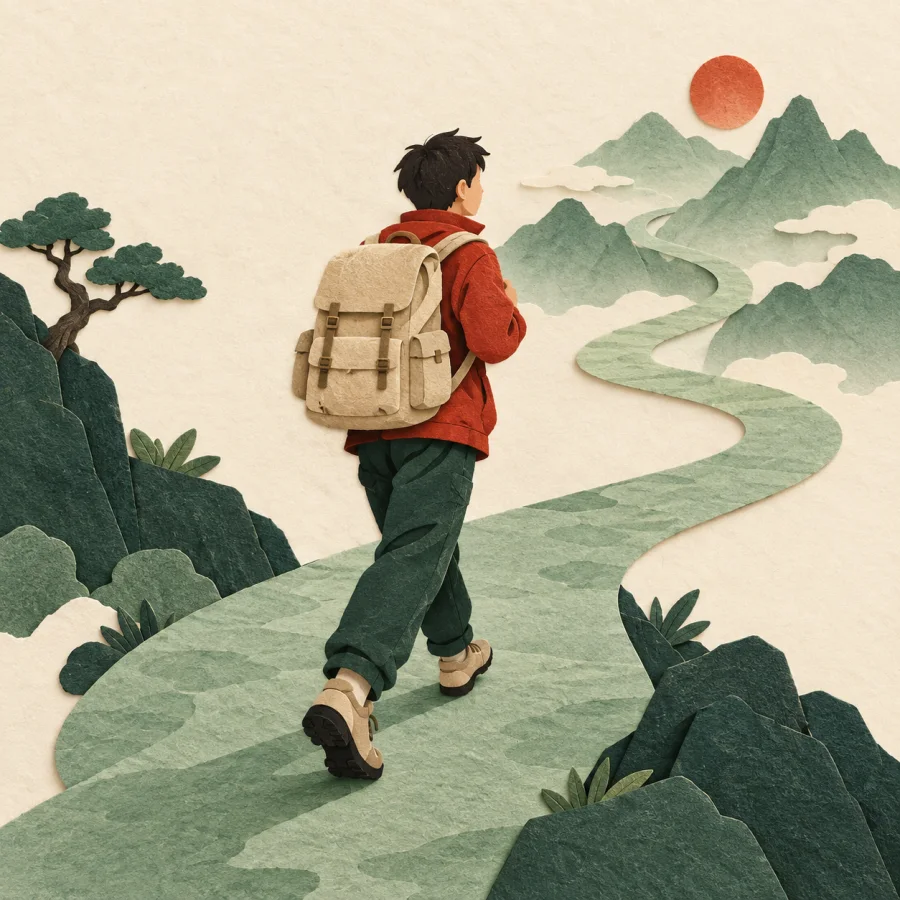 Um viajante em um caminho sinuoso