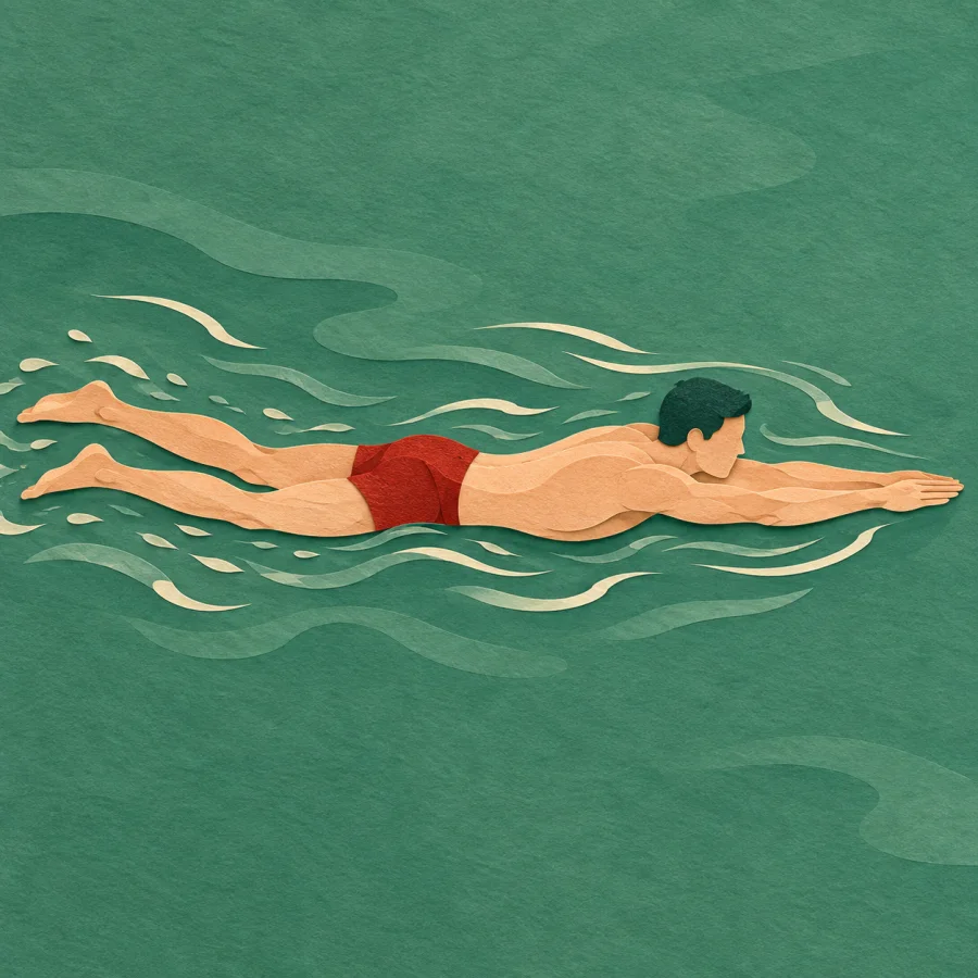 Eine schwimmende Person im Pool