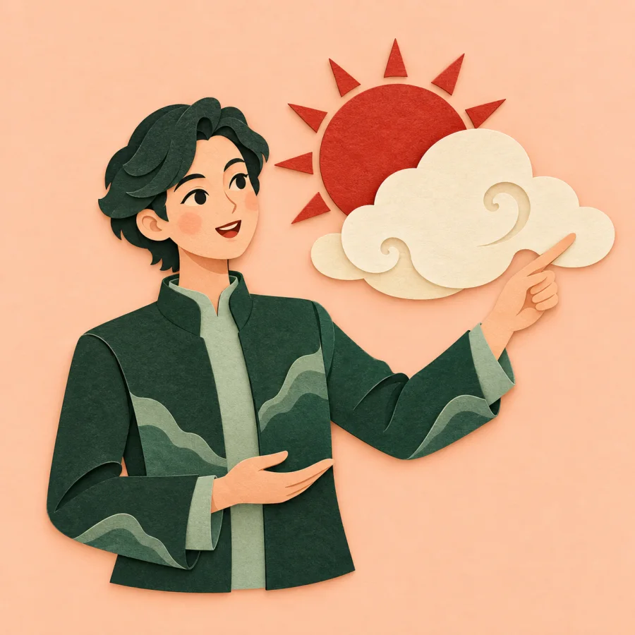 Eine Person zeigt auf Wettersymbole