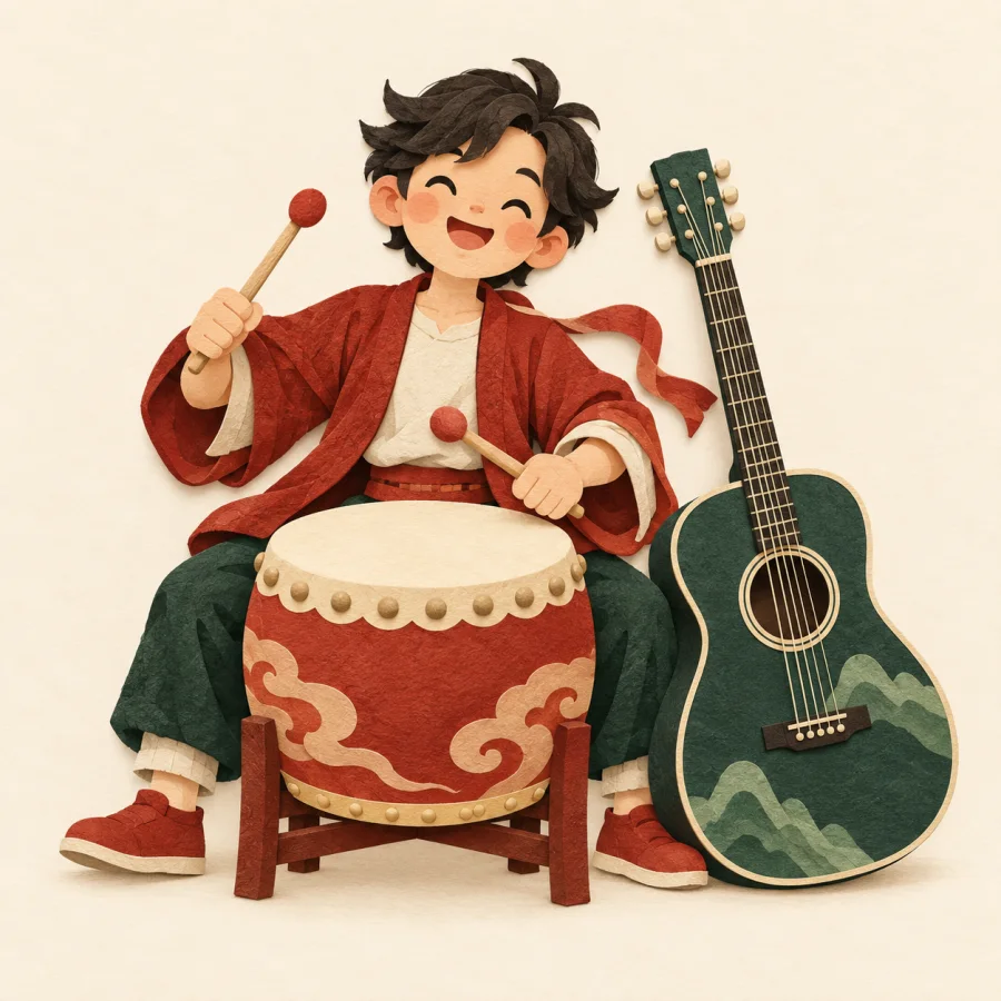 A musician playing with instruments