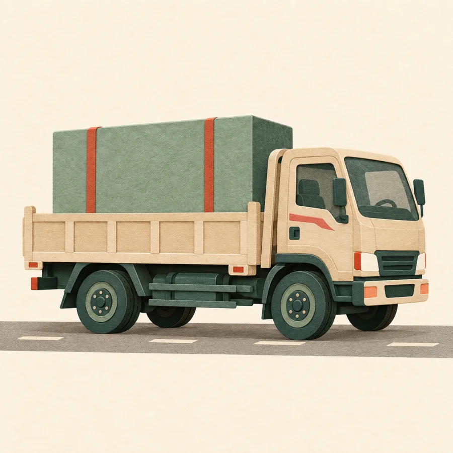 A truck carrying a box