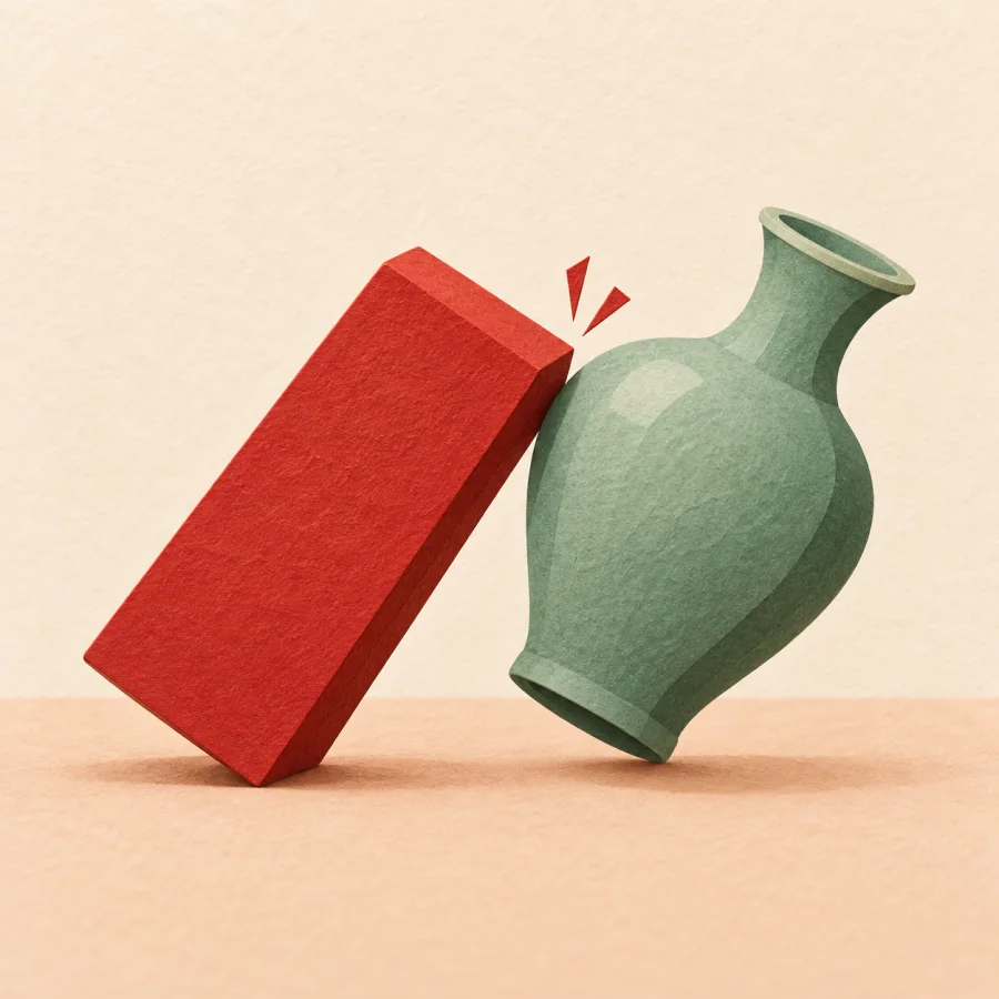Ein Klotz, der eine Vase umstößt