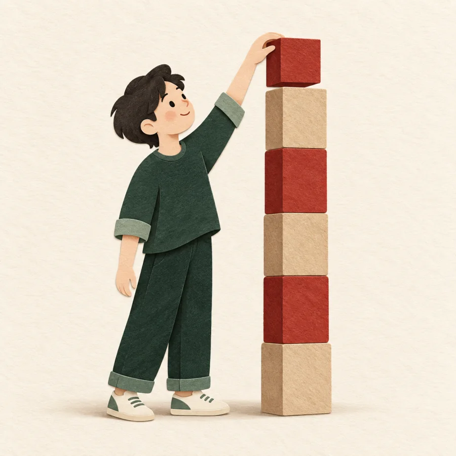 A person stacking a block higher