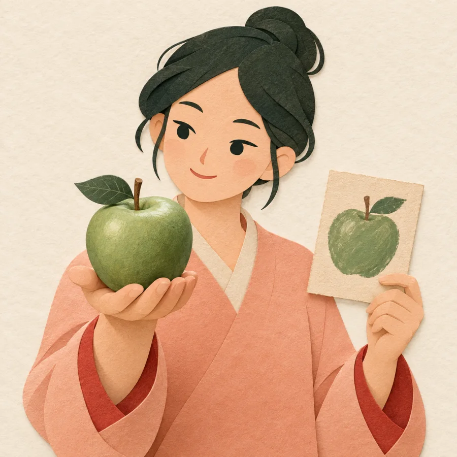 Une personne choisissant une vraie pomme