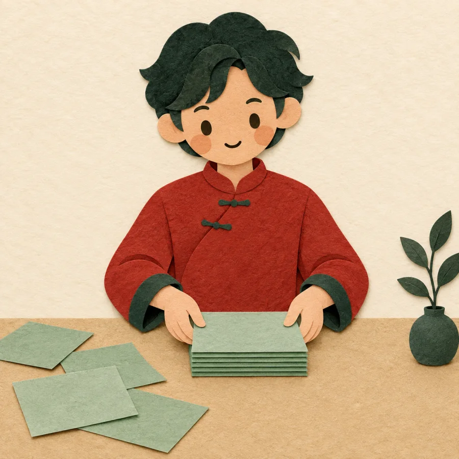 Une personne qui empile des feuilles éparpillées