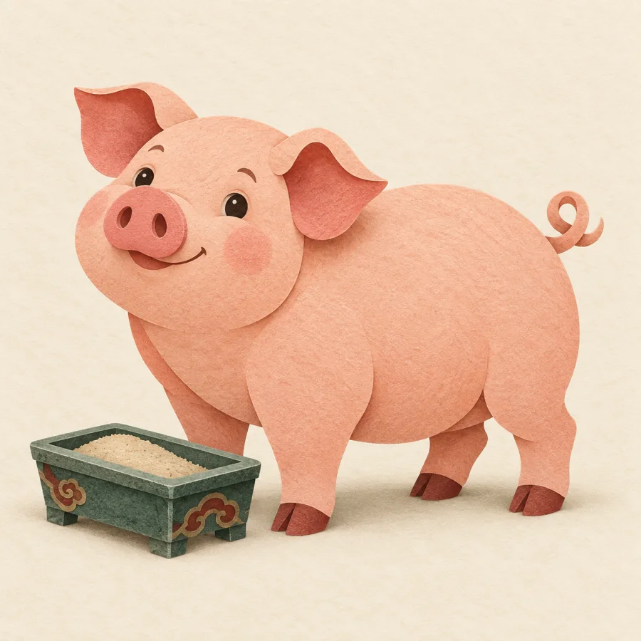 Ein Schwein neben einem Trog