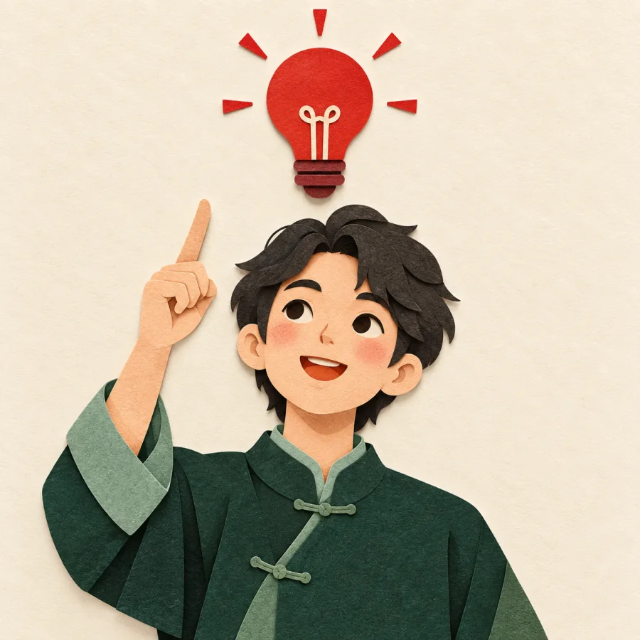 A person with a bulb overhead