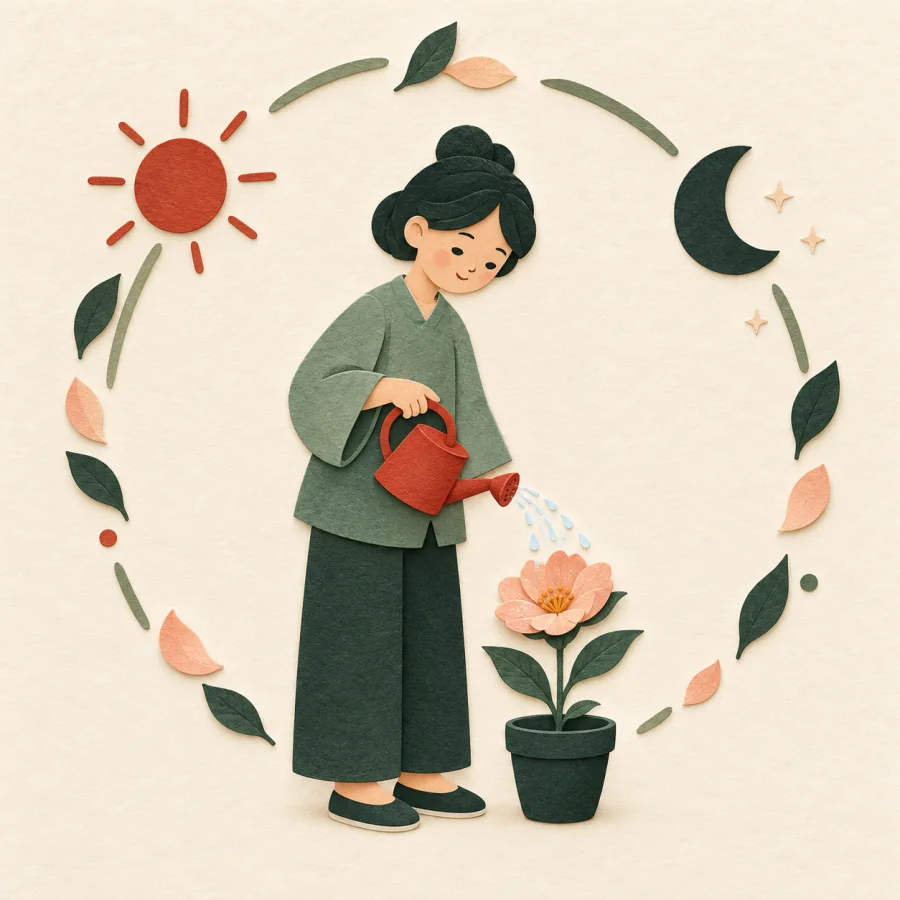 Une personne qui arrose toujours la même fleur