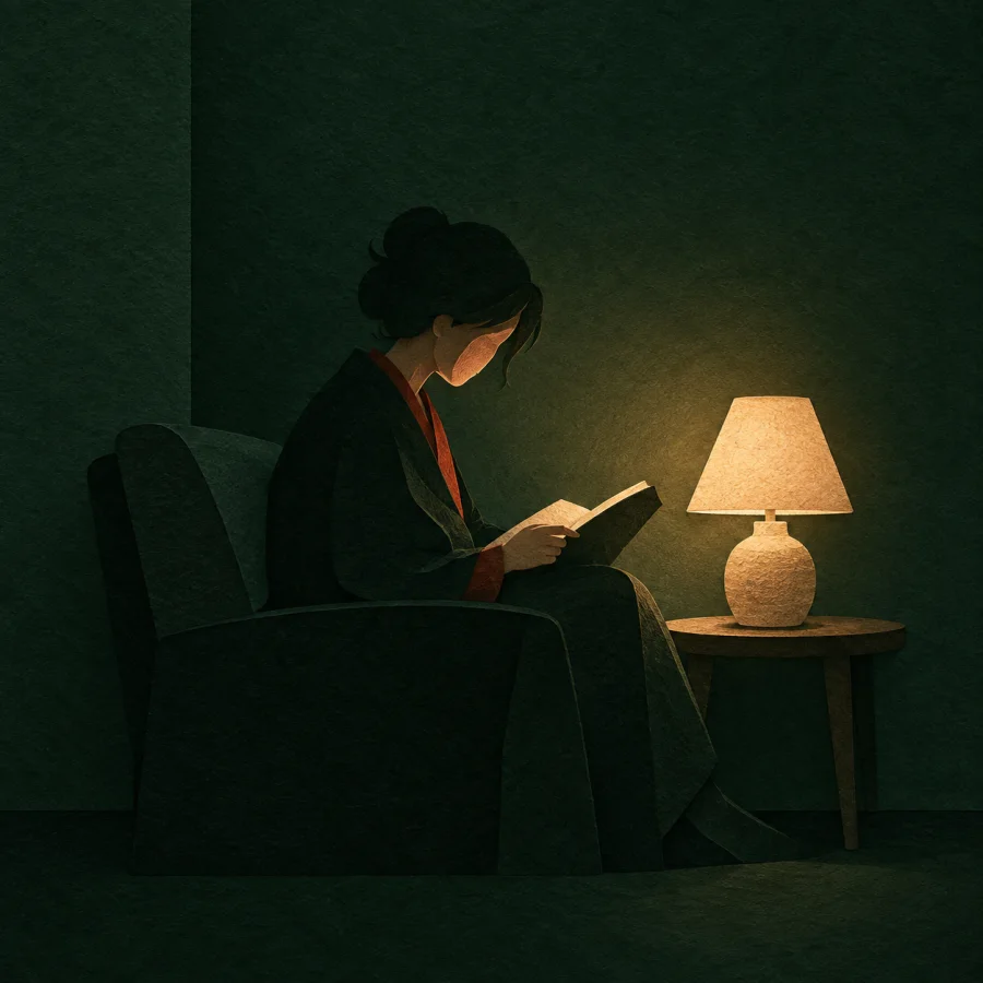 A person beside a lamp