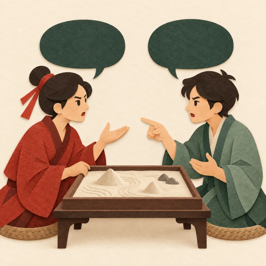 Two people debating at a table