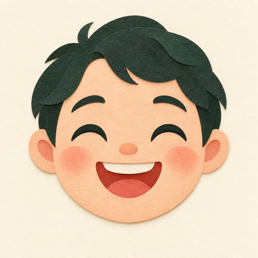 A smiling face with raised brows