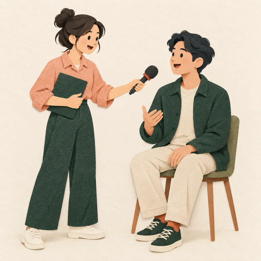 A person interviewing a guest