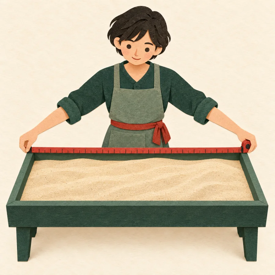 Uma pessoa medindo uma mesa