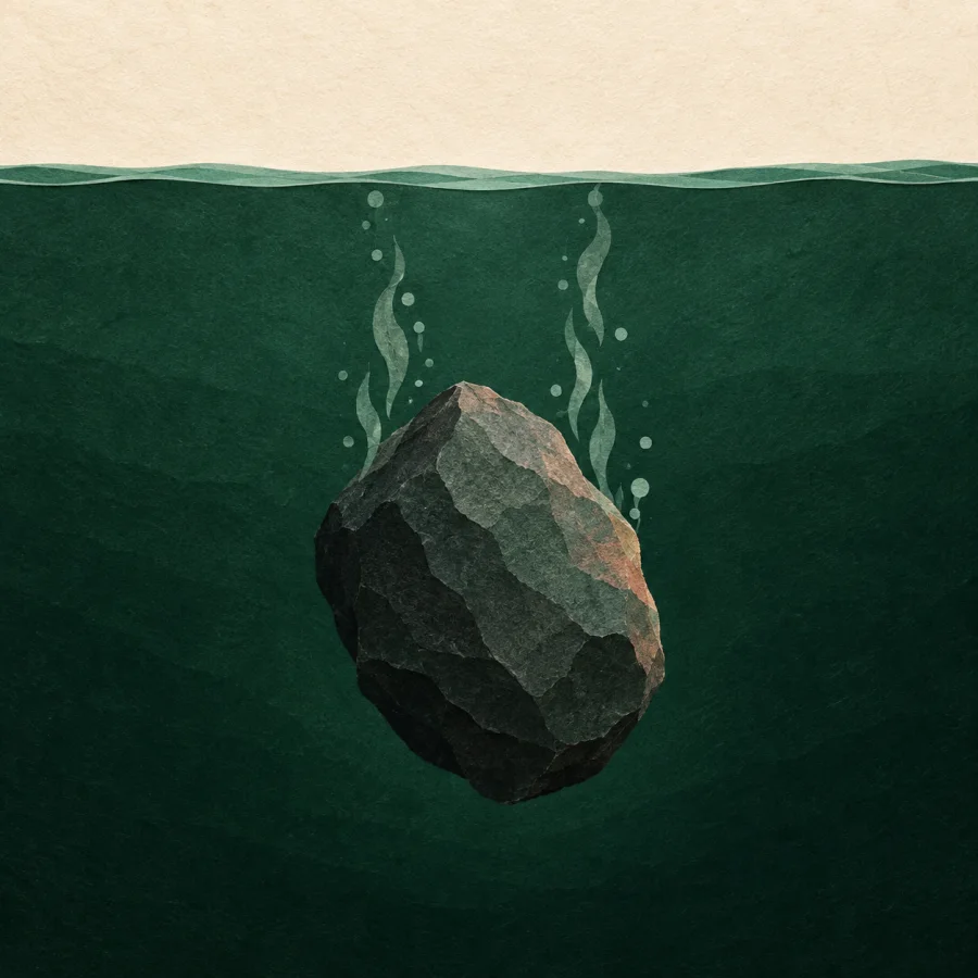 Une pierre qui coule dans l'eau