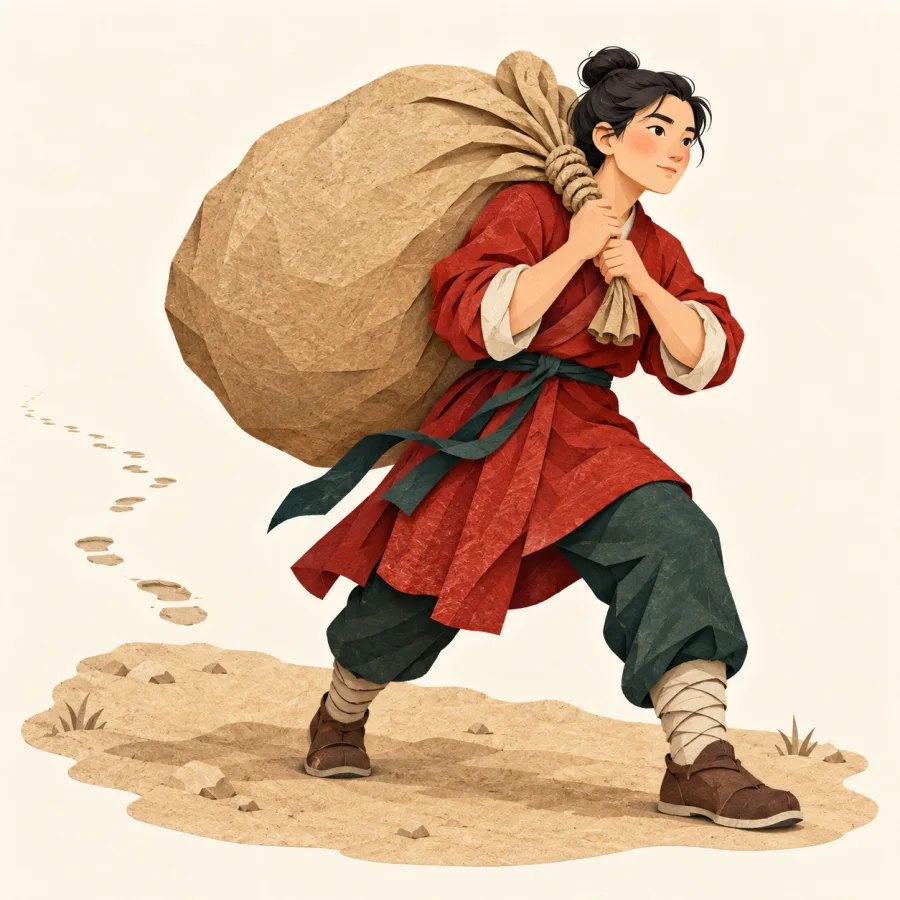 A person carrying a heavy sack