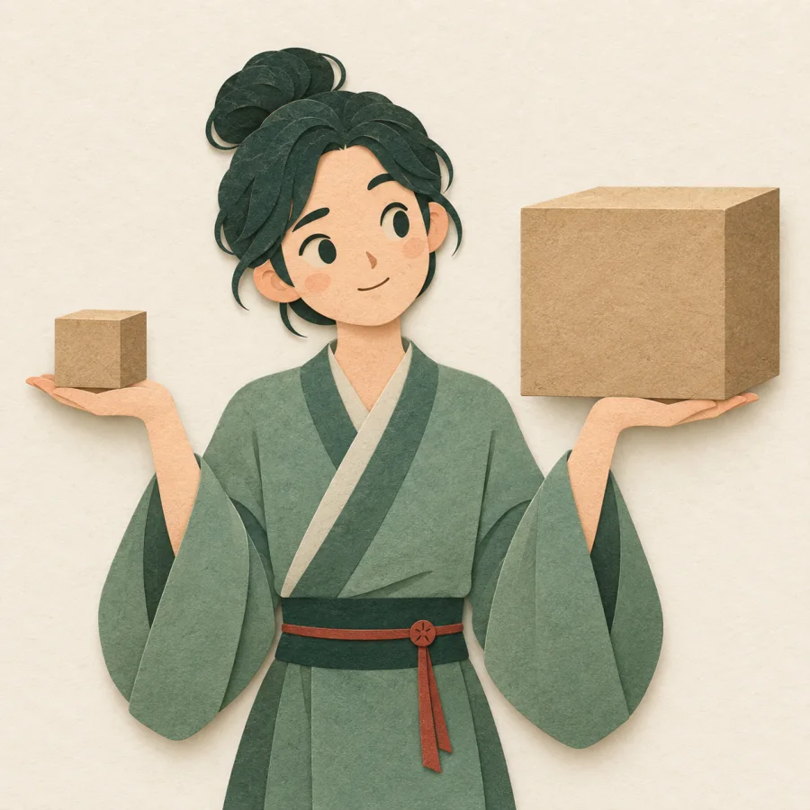 A person comparing two boxes