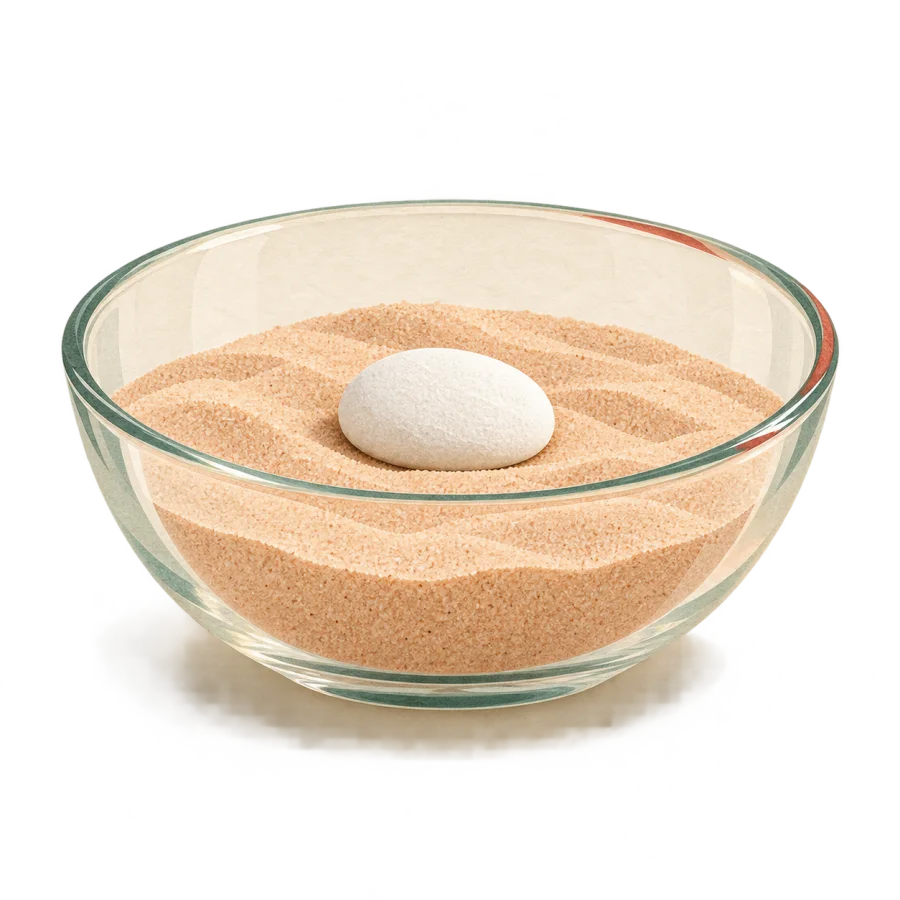 A bowl with one pebble