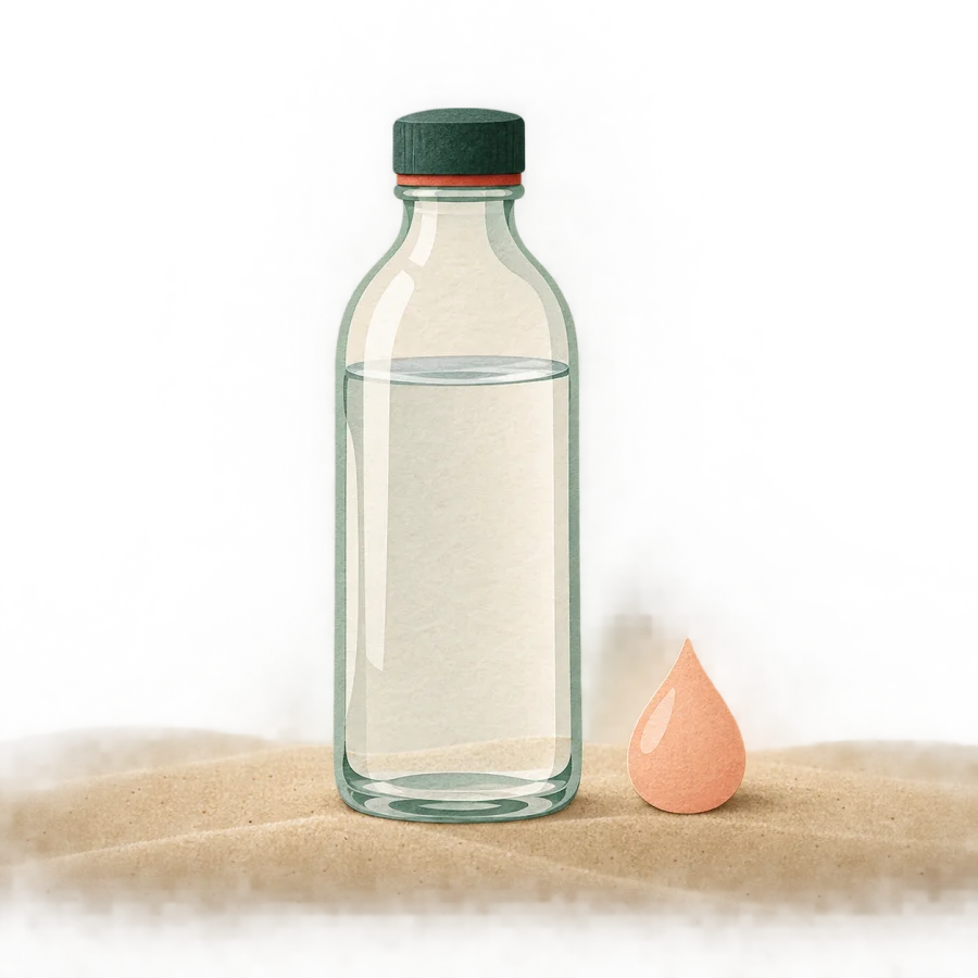 Une bouteille avec une goutte d'eau