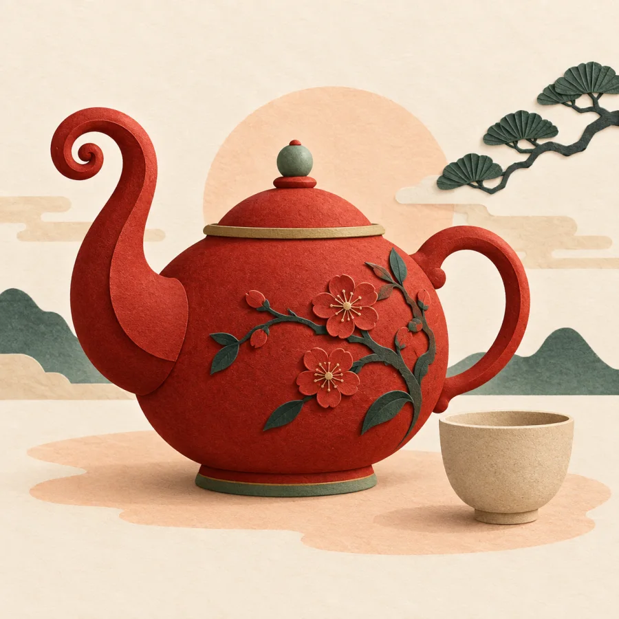 Una tetera inusual junto a una taza