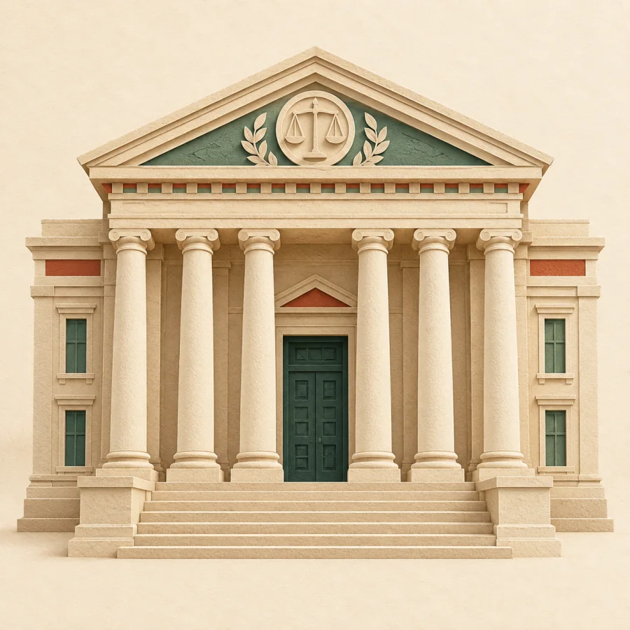 Ein Gerichtsgebäude mit hohen Säulen