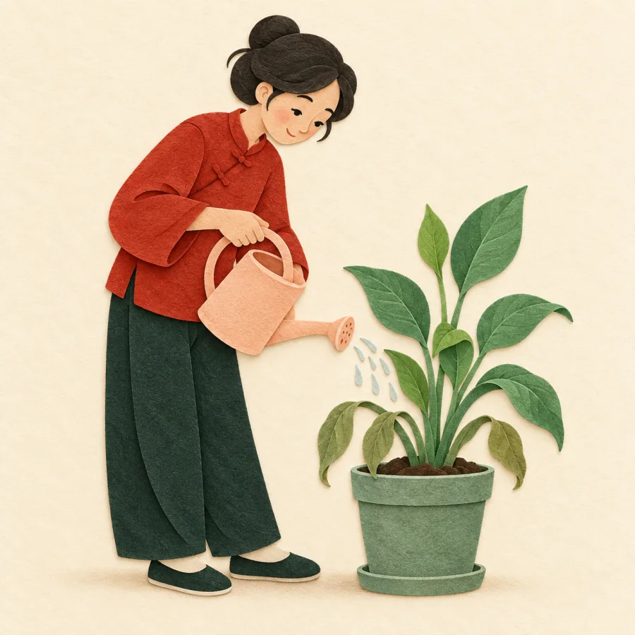 Una persona regando una planta