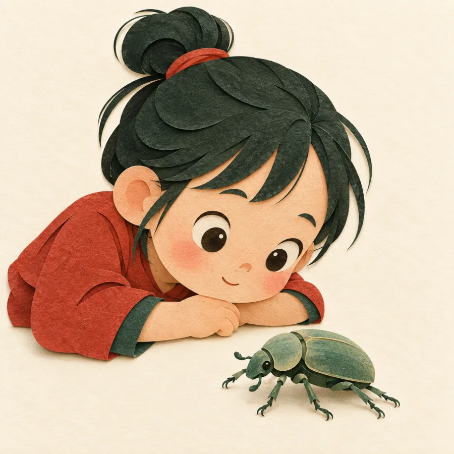 A child watching a beetle