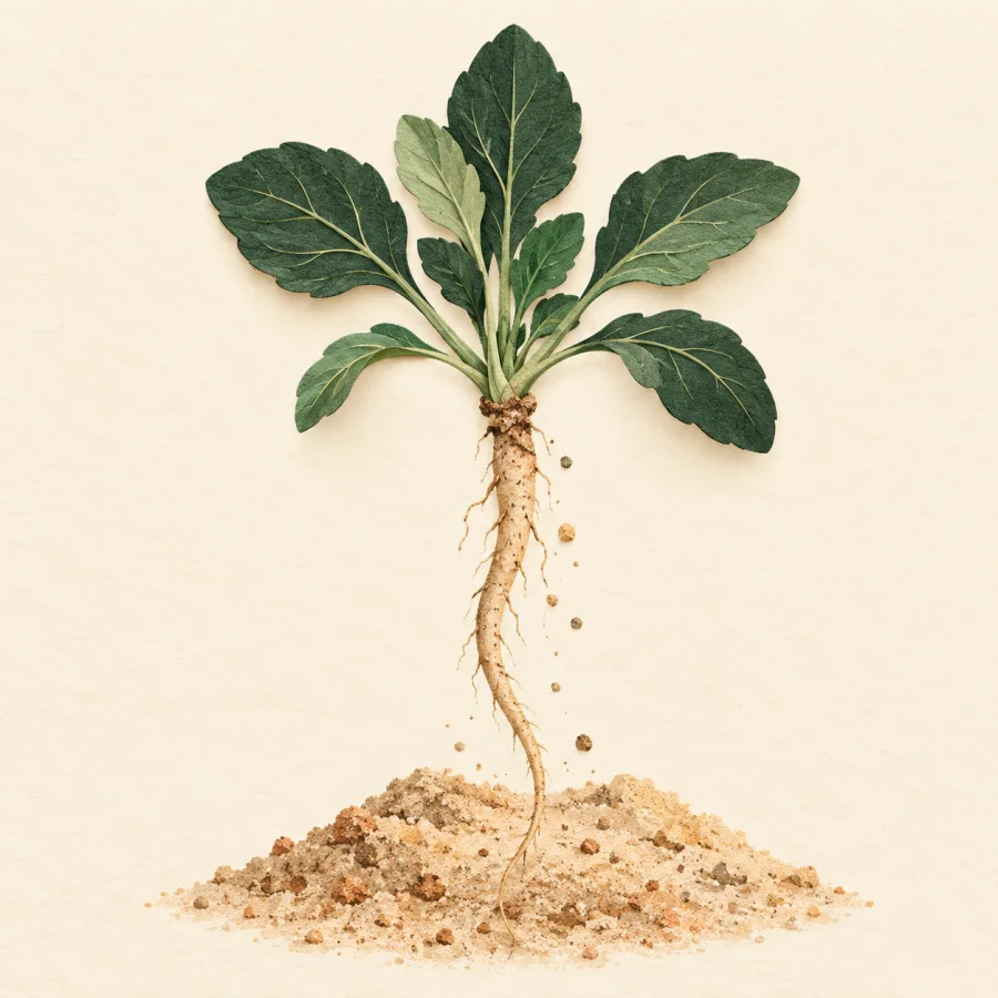 Uma planta com a sua raiz