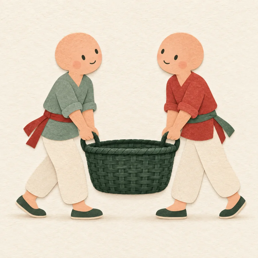 Dos personas llevando una cesta