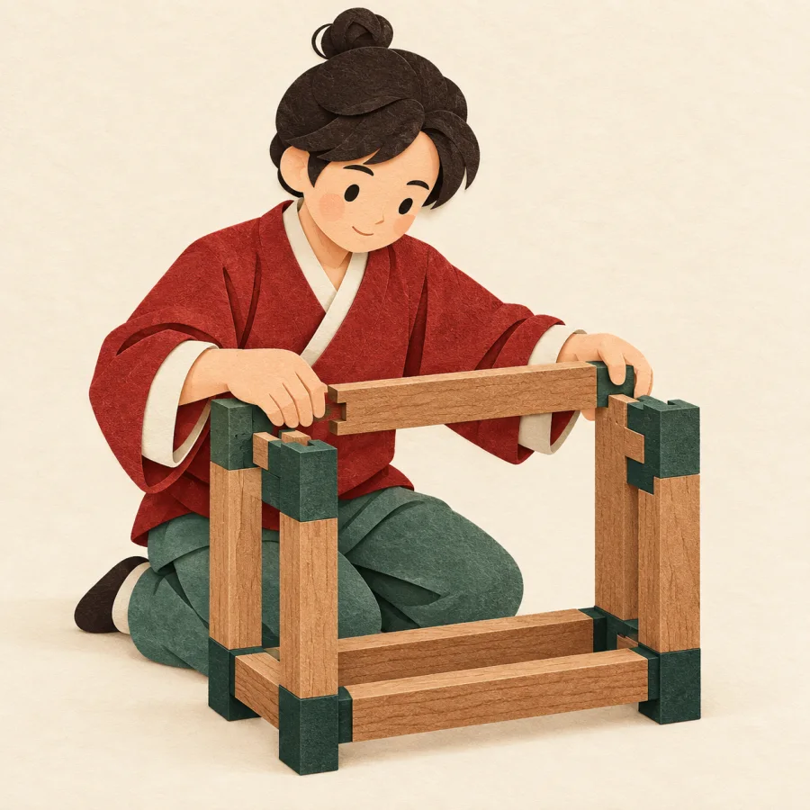 A person building a small frame