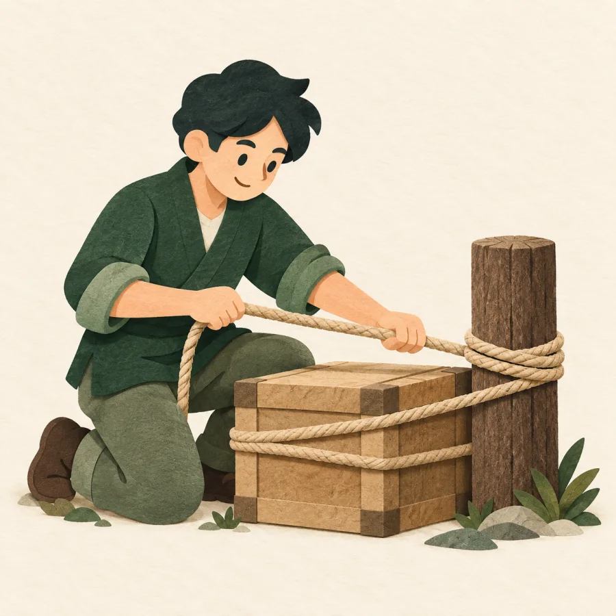 Una persona sujetando una caja a un poste