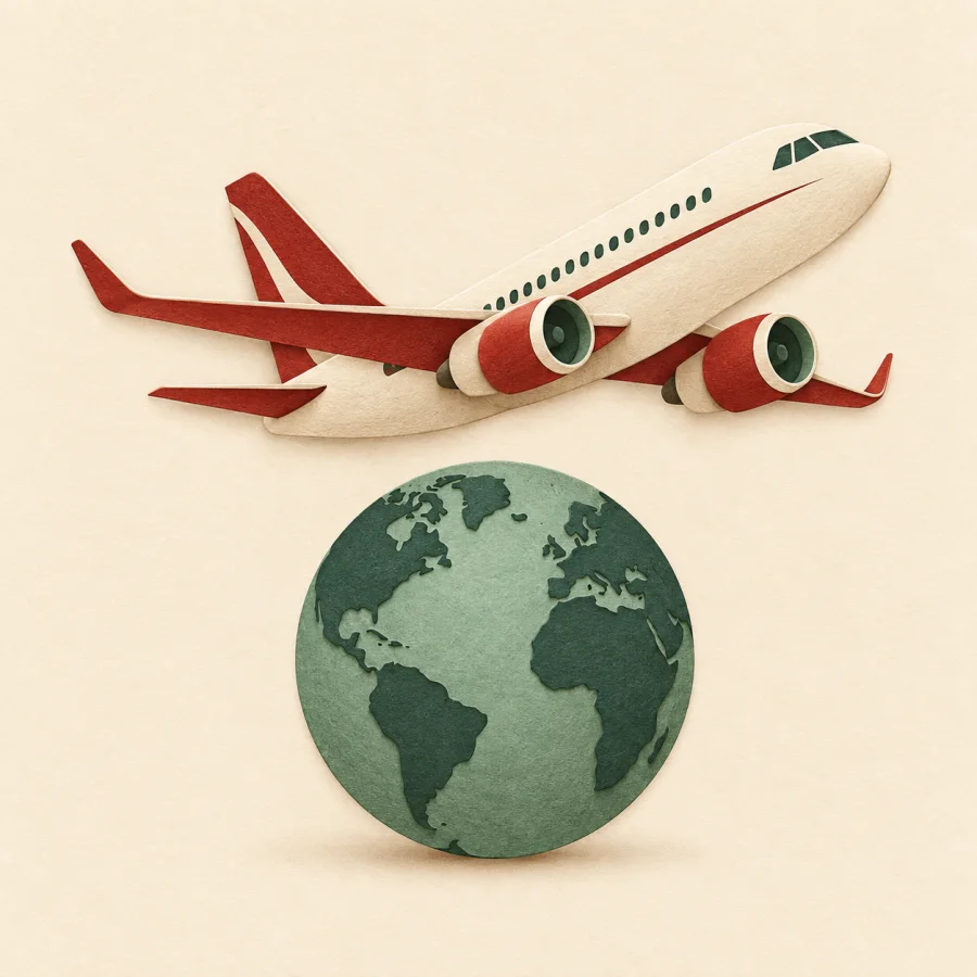 Ein Flugzeug über einem Globus