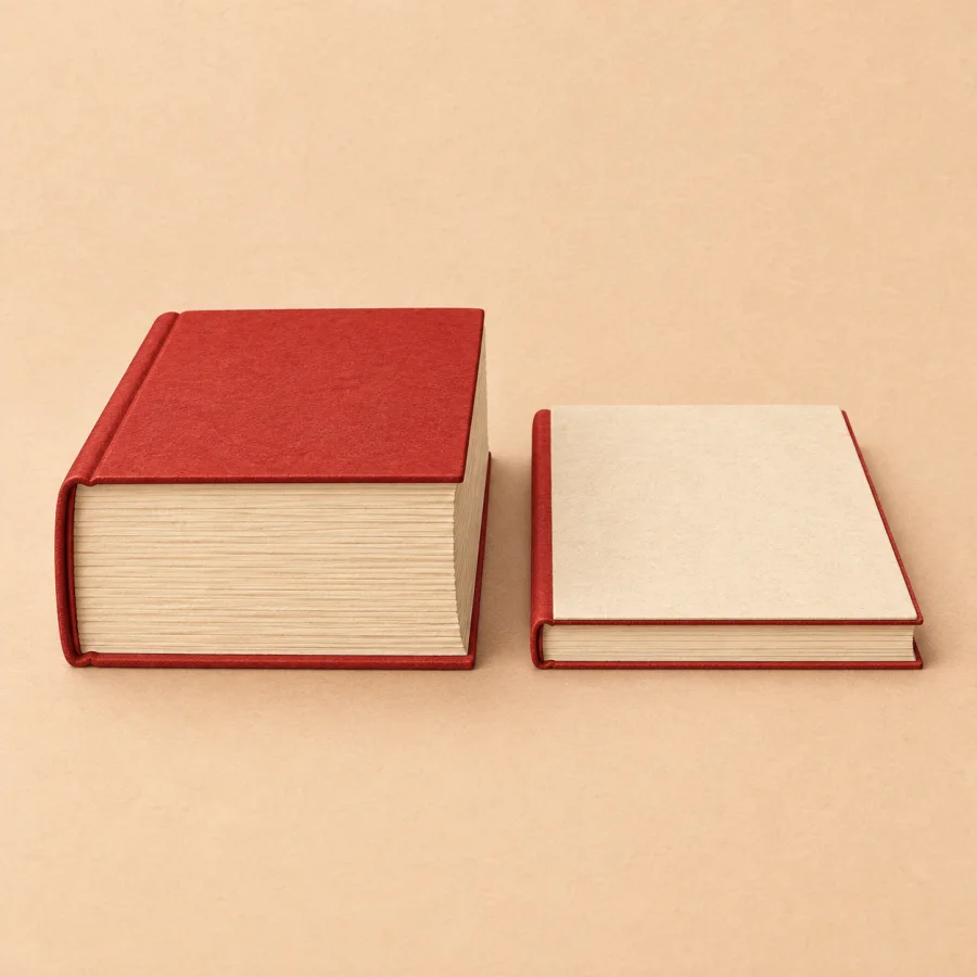 Ein dickes Buch neben einem dünnen Buch