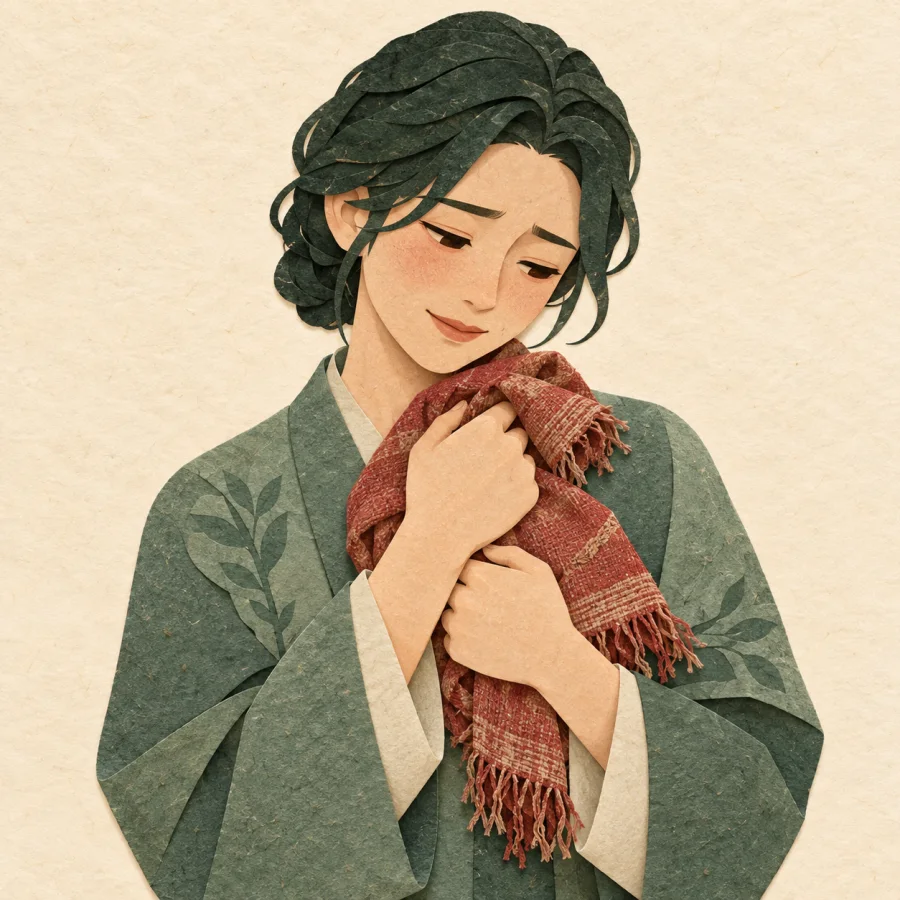 A person hugging an old scarf