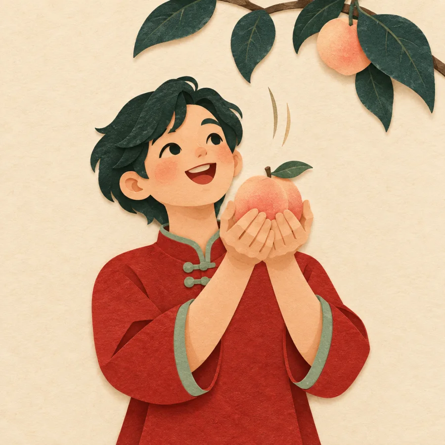 Eine Person, die eine Frucht fängt