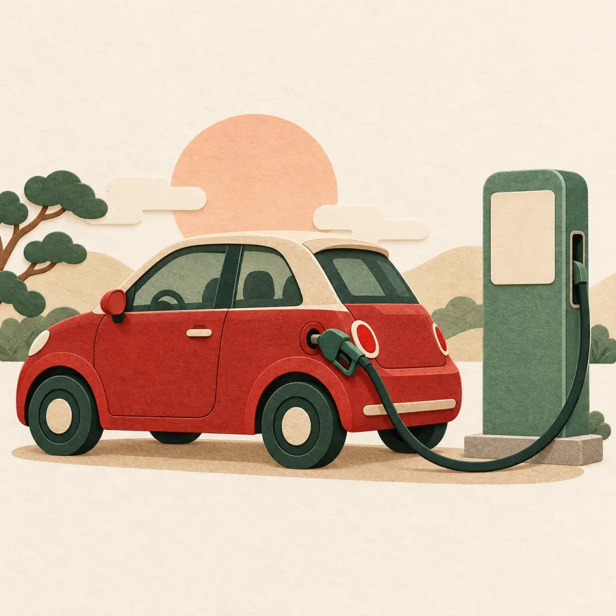A car beside a fuel pump