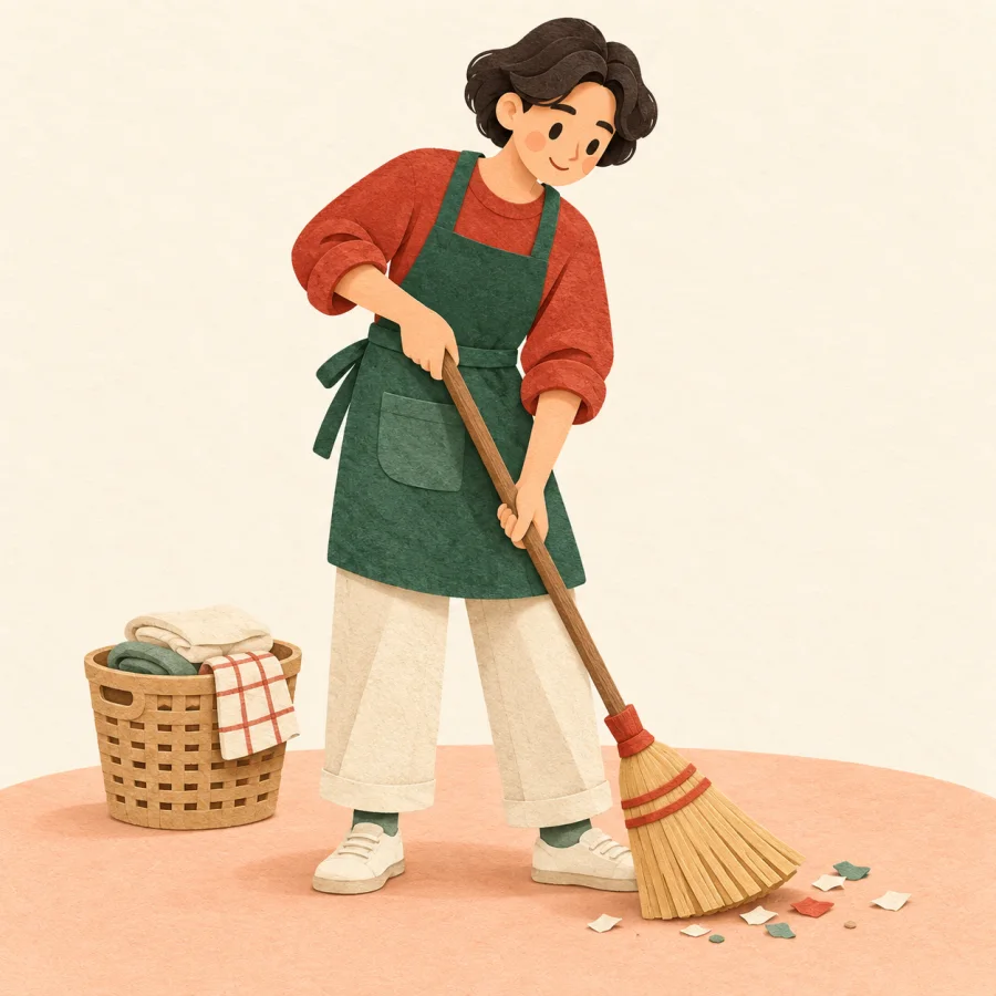 Una persona barriendo el suelo