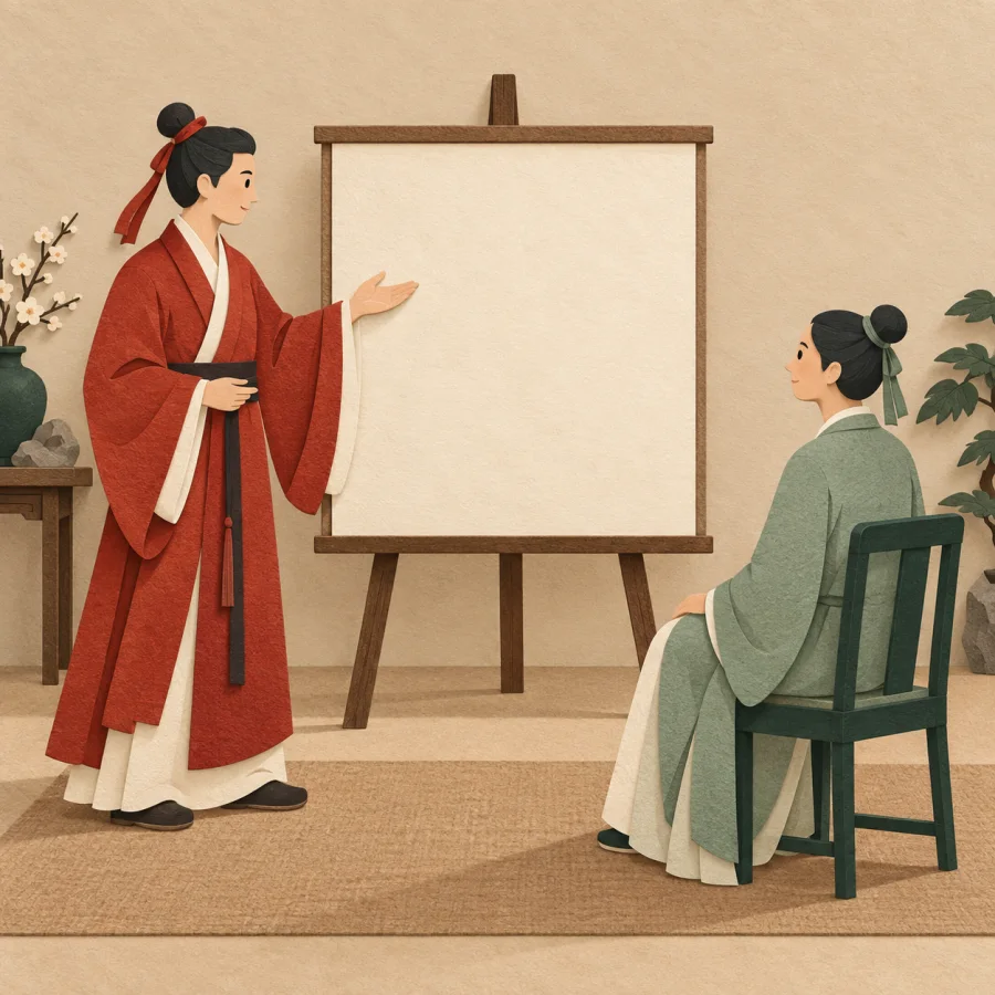 Eine vortragende Person spricht zu einer zuhörenden Person